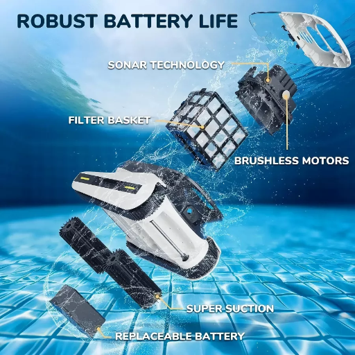 Efficient Robotic Pool Cleaner Automatic Vacuum with High Suction, Wall and Floor Cleaning